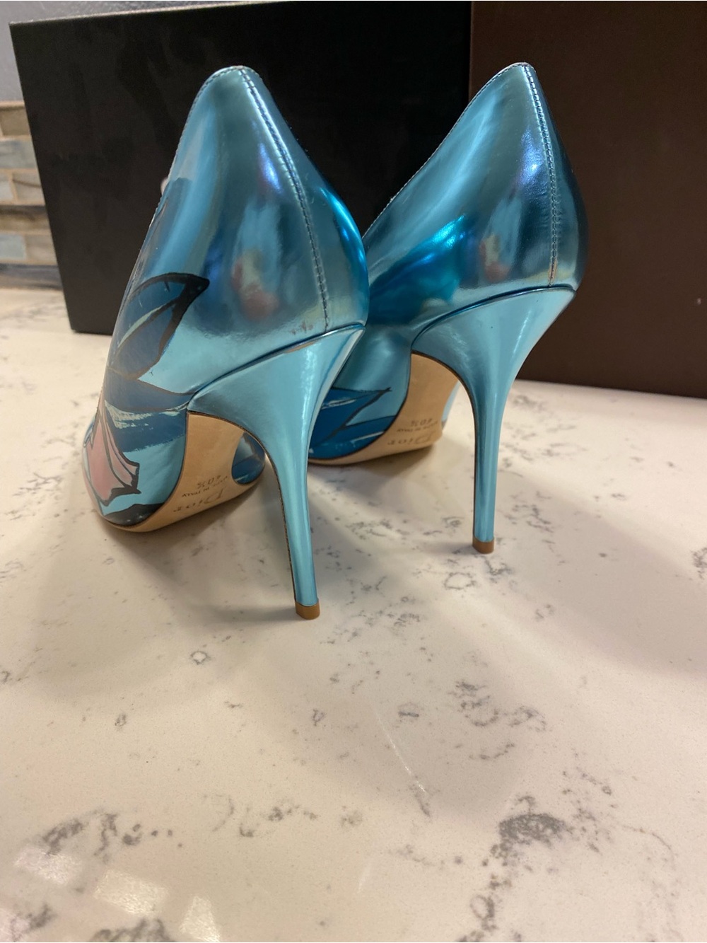 Dior Blue & Pink Metallic Leather Pointed-Toe Stiletto Pumps Size 40.5 - Picture 3 of 9